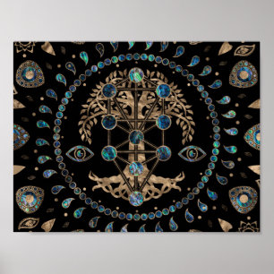 Poster Kabbalah The Tree of Life Abalone and Gold