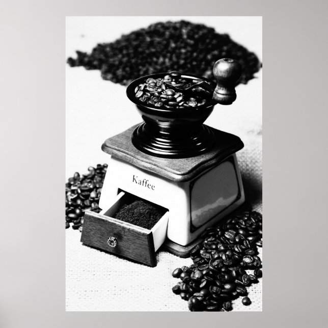 Póster Kaffeemühle Schwarz Weiß Küchenbild (Frente)