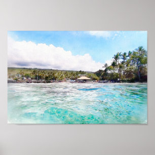 Poster Kahalu'u Bay Kona Hawaii Ocean Watercolor