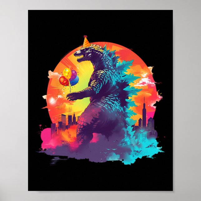 Poster Kaiju Birthday Engraçado Boys Birthday Monster (Frente)