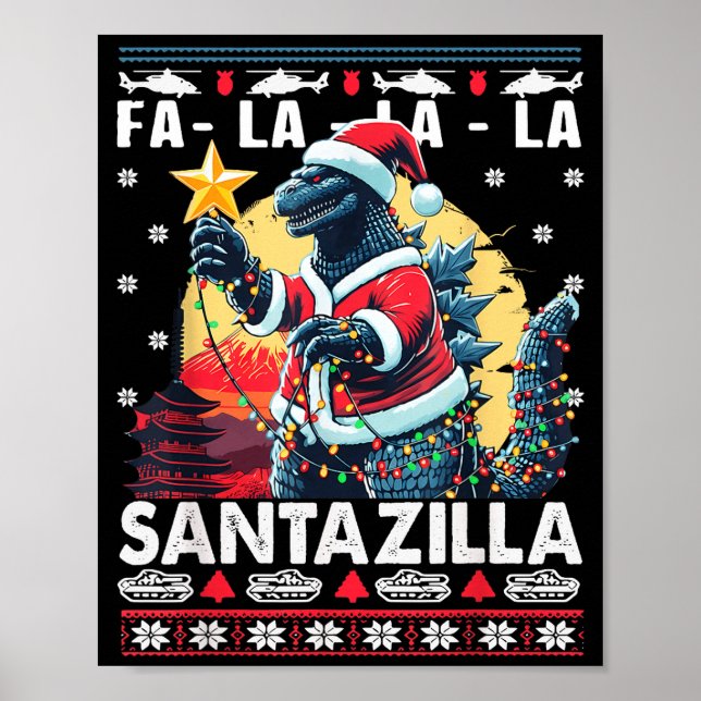 Poster Kaiju Christmas Santazilla Japanese Monster Dinosa (Frente)