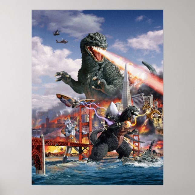 Poster Kaiju Monster Dragon Dinosaur Batalha (Frente)