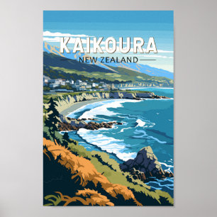 Poster Kaikoura Nova Zelândia Viagem Art Vintage