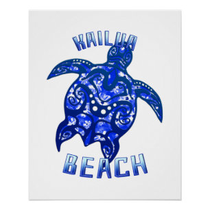 Póster Kailua Beach Hawaii Vacante Tartaruga Tribal