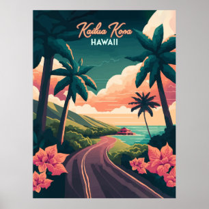 Poster Kailua Kona Hawaii Big Island Sunset Retro