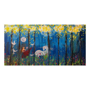 Póster Kairos Woman e Unicórn em Forest Fantasy Poster