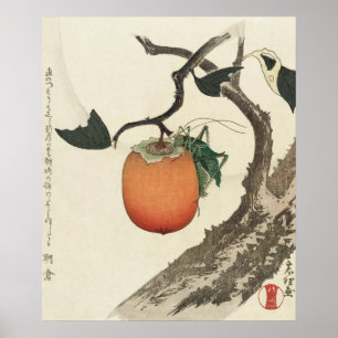 Poster Kakifrucht com Gafanhoto por Hokusai