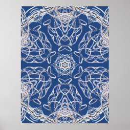 Poster Kaleidoscope Azul brilhante, Branco, Estrela Solte