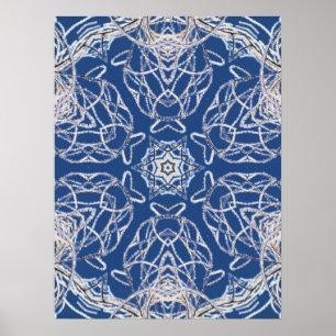 Poster Kaleidoscope Azul brilhante, Branco, Estrela Solte