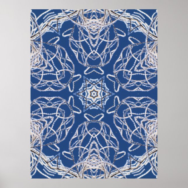 Poster Kaleidoscope Azul brilhante, Branco, Estrela Solte (Frente)