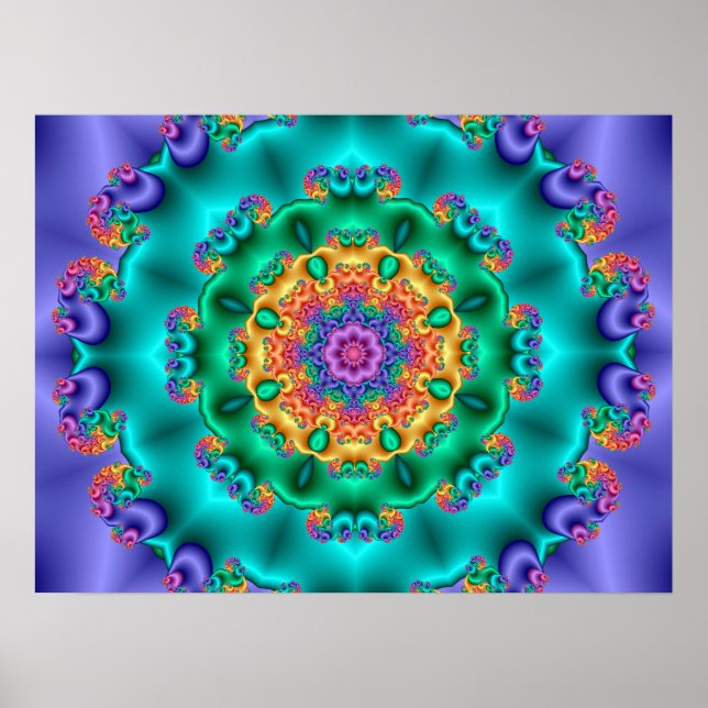 Poster Kaleidoscópio de Flor Pastel (Frente)