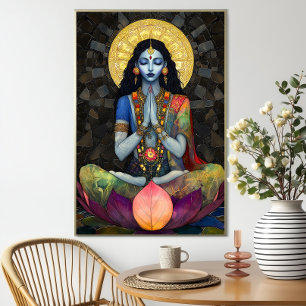 Poster Kali em Meditação: Arte Dourada de Deusa Mosaica