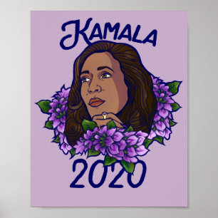 Poster Kamala 2020, Roxo Floral, Arte Violeta