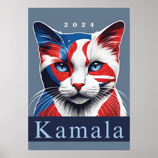 Poster Kamala Cat 2024 Democrata nas eleições dos EUA (Frente)