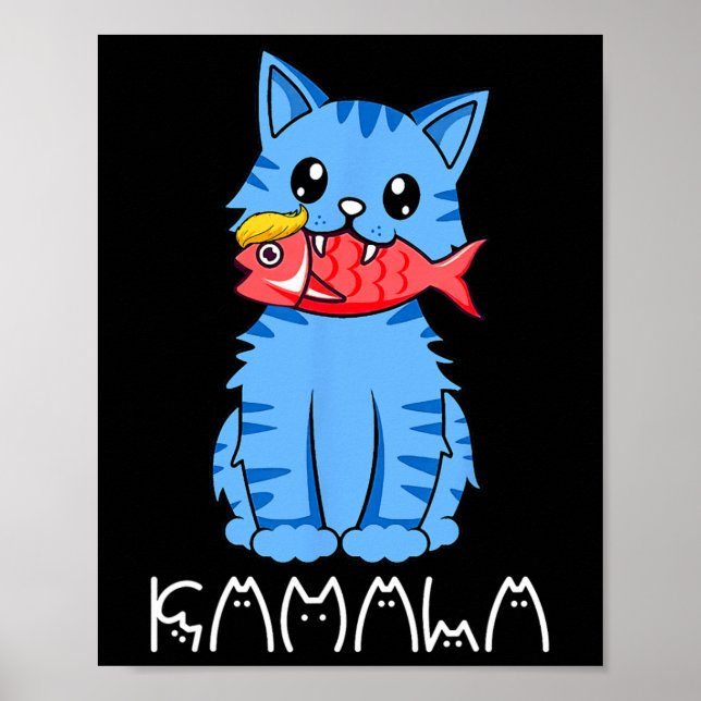 Poster Kamala Cat Come Peixe Engraçado Harris Trump 2024  (Frente)