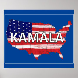 Poster Kamala E Estados Unidos Em Cores De Bandeira