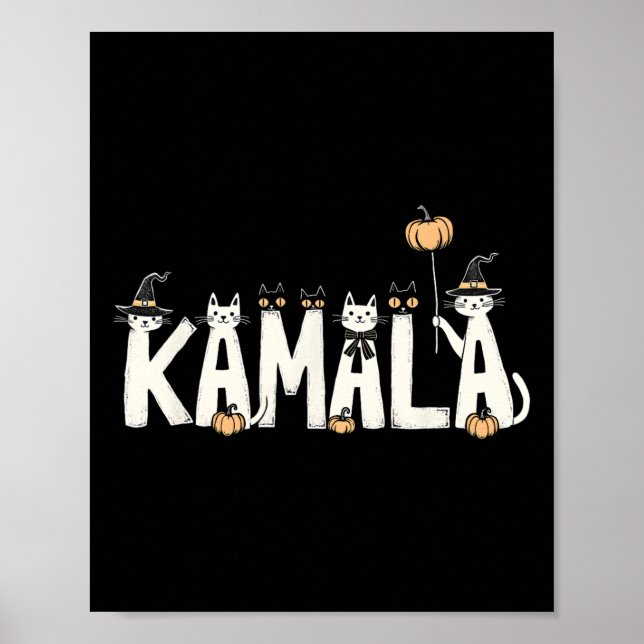 Poster Kamala Halloween Cat Lover Witname Design (Frente)