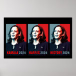 Poster Kamala Harris 2024 Pop Art Triptych History<br><div class="desc">Kamala Harris campanha eleitoral de 2024 pop do candidato em triptych com texto. Perfeito por apoiar o democrata Kamala Harris para presidente.</div>