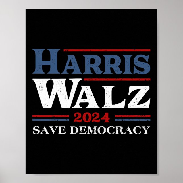 Poster Kamala Harris Waltz 2024 Eleições Salvar Democraci (Frente)