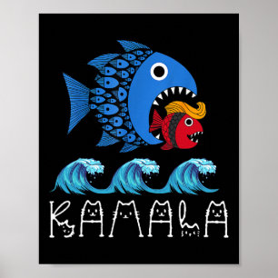 Poster Kamala Sobre Trump Onda Azul Grande Peixe Come Pei