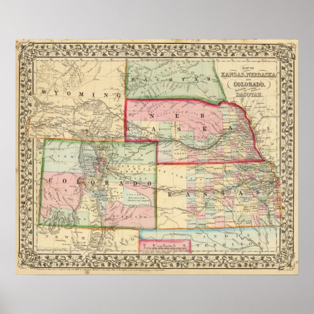 Póster Kan, Neb, Colo Map de Mitchell (Frente)