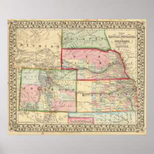 Póster Kan, Neb, mapa de Colo por Mitchell