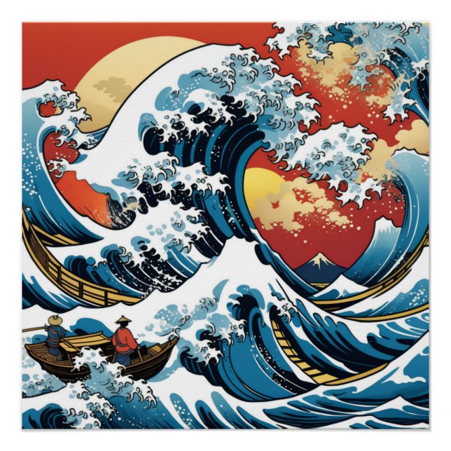 Póster Kanagawa japonês A grande onda (Frente)