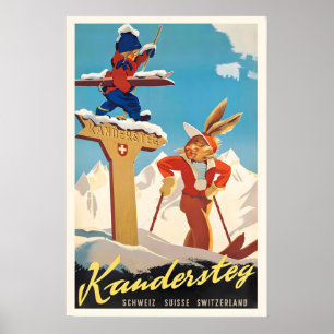 Poster Kandersteg Suíça Schweiz Suíça Esqui Vintage