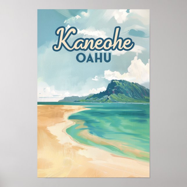 Poster Kaneohe Sandbar Oahu Hawaii Retro (Frente)