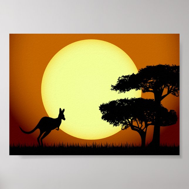 Póster Kangaroo ao pôr do sol (Frente)