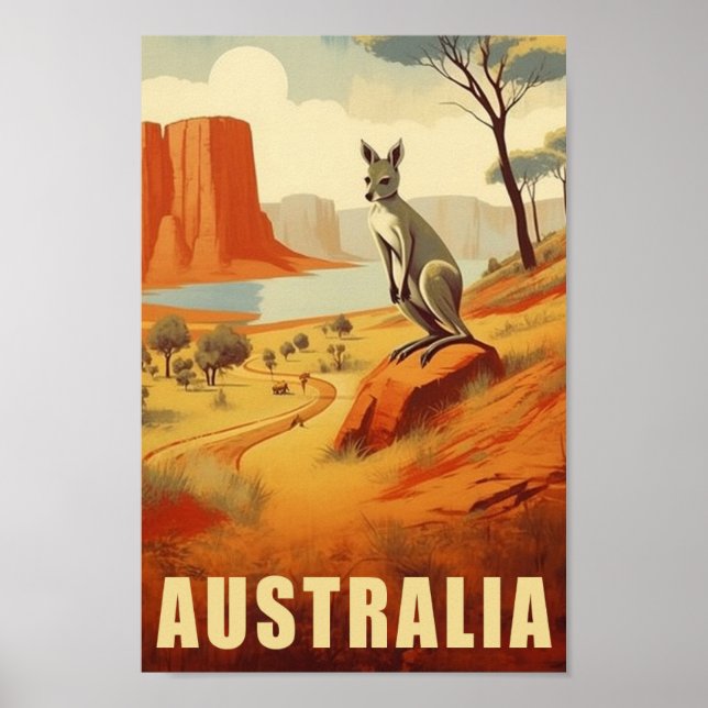 Poster Kangaroo, Austrália, Famoso Local de Viagens vinta (Frente)