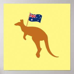 Poster kangaroo australia flag
