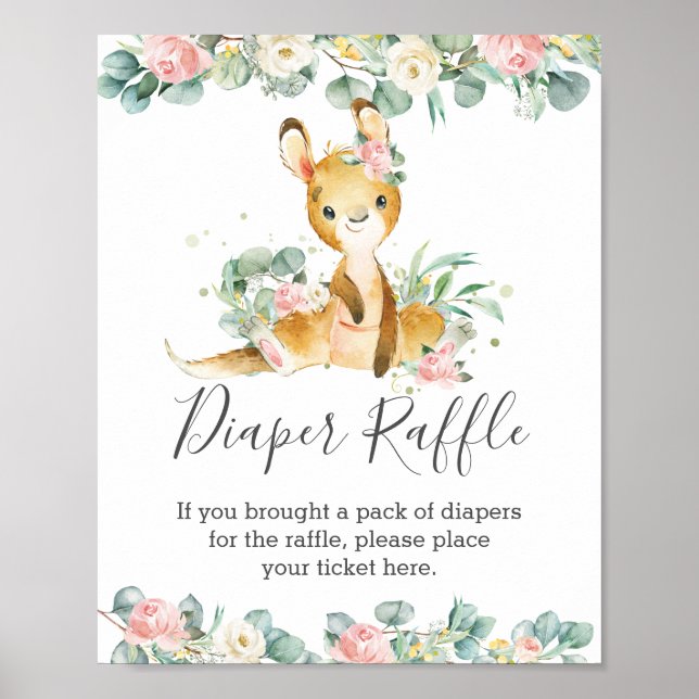 Poster Kangaroo Floral Greenery Fralda Raffle (Frente)