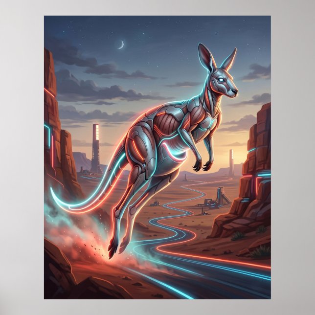 Poster Kangaroo Red Neon Outback (Frente)
