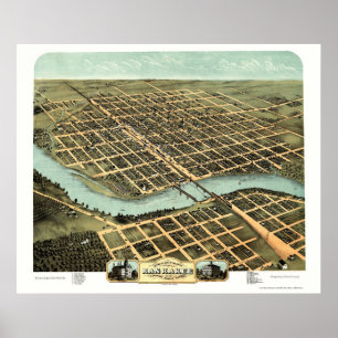 Poster Kankakee, mapa panorâmico do IL - 1869