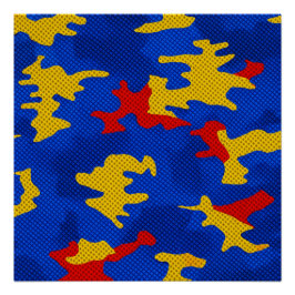 Póster Kansas Blue Red Yellow Vibrant Camo Pattern