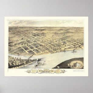 Póster Kansas City, KS Mapa Panorâmico - 1869