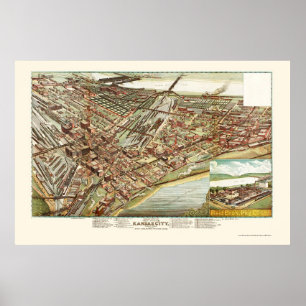 Poster Kansas City, KS Mapa Panorâmico - 1895