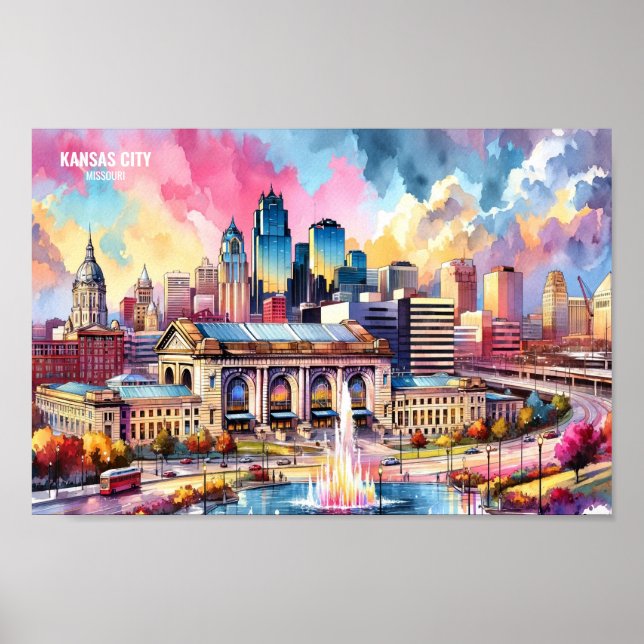 Poster Kansas City Missouri USA Viagem Places aqucolor (Frente)