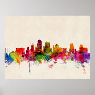 Póster Kansas City Skyline Cityscape