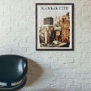 Poster Kansas City Viagens vintage Watercolor