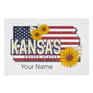Póster Kansas EUA - Retro State Map Vintage EUA
