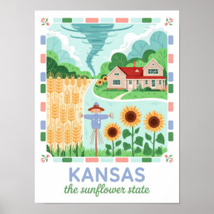 Poster Kansas the Sunflower State USA Summer Viagem