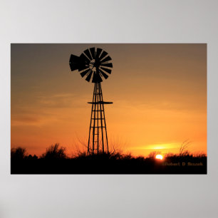 Poster Kansas Windmill Silhouette Sunset Photo/Poster