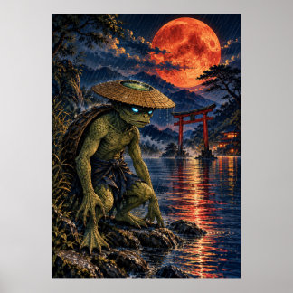 Poster Kappa Yokai Japanese Folklore Crimson Moon Fantasy