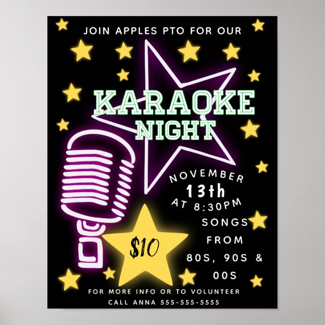 Poster Karaoke night, open mic night, comedy, sing (Frente)