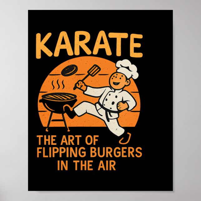 Poster Karate Burgers Sacudir Cozinhar Artes Marciais Hum (Frente)