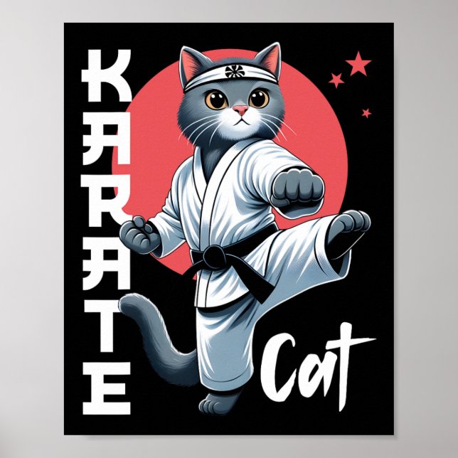 Poster Karate Cat Gi Black Belt Arts Martirizam Feline (Frente)