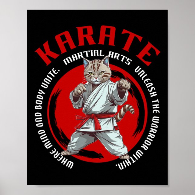 Poster Karate Cat Warrior Arte Marcial Karate Cat Para Cr (Frente)