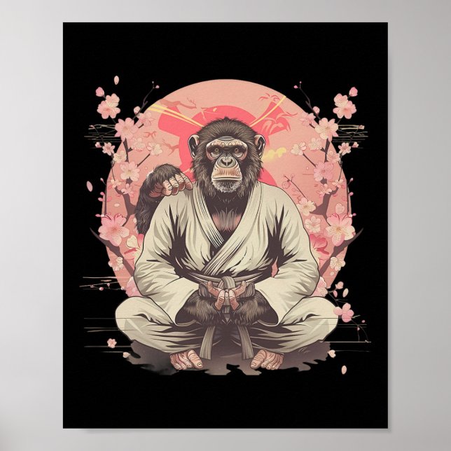 Poster Karate Macaco Jiu-jitsu Mma Artes Marciais Sakura  (Frente)